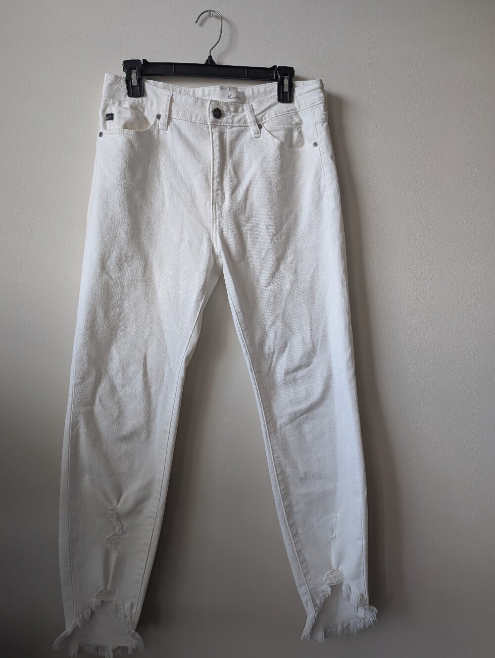 Kancan White Women's Jeans Stretch Slim Fit Mid Rise Fringe Bottom 11/29